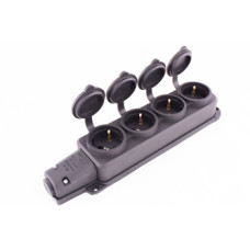 Розетка четырехместная с защитной каучуковой крышкой e.socket.rubber.029.4.16, с ж/к, 16А