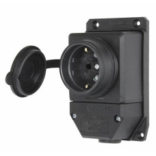 Розетка одинарная с защитной крышкой каучуковая e.socket.rubber.029.1.16, с ж/к, 16А