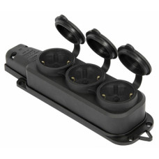 Розетка тройная с защитной каучуковой крышкой e.socket.rubber.029.3.16, с ж/к, 16А