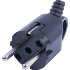 Вилка бытовая e.plug.angle.006.16, с ж/к, 16А, угловая, черная, с ручкой