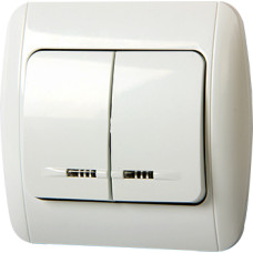 Выключатель e.install.stand.812L+f.cer двухклавишный с подсветкой с рамкой