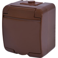 Розетка 1-на с ж/к Schuko RHE-1s-KR (коричнев./коричнев. крышка, IP54)