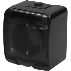 Розетка 1-на с ж/к Schuko RHE-1sd-BL (черная/прозрачная крышка, IP54)