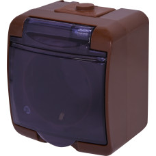 Розетка 1-на с ж/к Schuko RHE-1sd-KR (коричневая/прозрачная крышка, IP54)