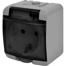 Розетка 1-на с ж/к Schuko RHE-1sd-SR (серая/прозрачная крышка, IP54)