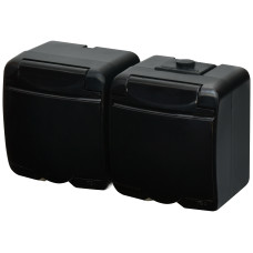 Розетка 2-я с ж/к Schuko RHE-2s-BL (черная/черная крышка, IP54)