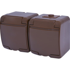 Розетка 2-я с ж/к Schuko RHE-2s-KR (коричневая/коричневая крышка, IP54)