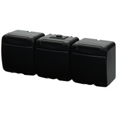 Розетка 3-я с ж/к Schuko RHE-3s-BL (черная/черная крышка, IP54)