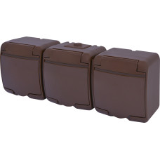 Розетка 3-я с ж/к Schuko RHE-3s-KR (коричневая/коричневая крышка, IP54)