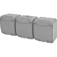 Розетка 3-я с ж/к Schuko RHE-3s-SR (серая/серая крышка, IP54)