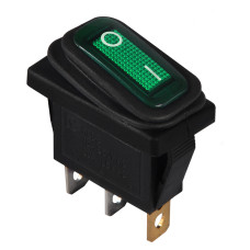 KCD3-101NW GR/B 220V Переключатель 1 клав. влагоза. зеленый с подсветкой