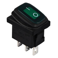 KCD1-2-101NW GR/B 220V Переключатель 1 клав. влагоза. зеленый с подсветкой