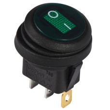 KCD1-8-101NW GR/B 220V Переключатель 1 клав.круглый влагоз. зеленый с подсветкой