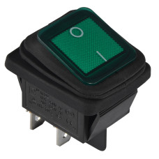 KCD2-201NW GR/B 220V Переключатель 1 клав. влагоза. зеленый с подсветкой