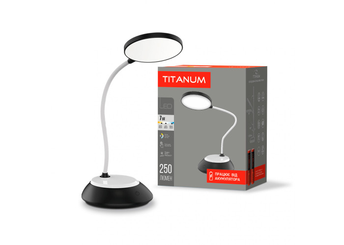 LED лампа настольная с аккумулятором TITANUM TLTF-022B 7W 3000-6500K USB черная