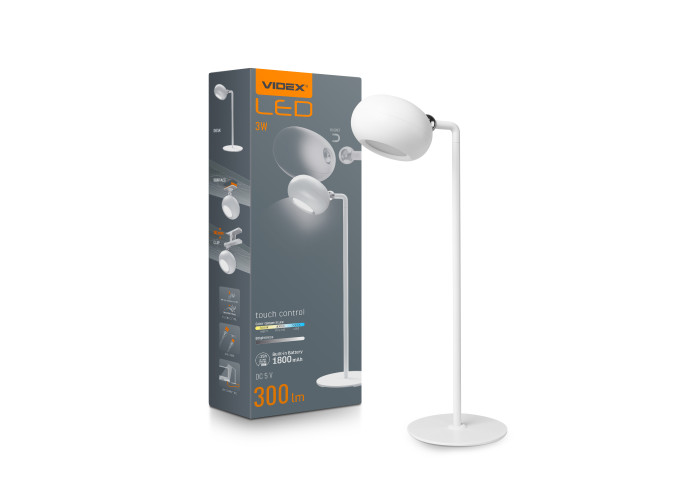 LED настольная лампа с аккумулятором VIDEX VLE-TF18W 3W 3000-5500K Белая