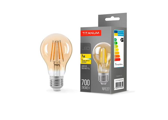 LED лампа TITANUM  Filament A60 7W E27 2200K бронза