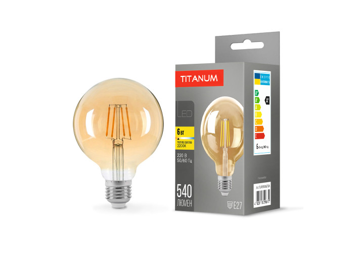 LED лампа TITANUM Filament G95 6W E27 2200K бронза