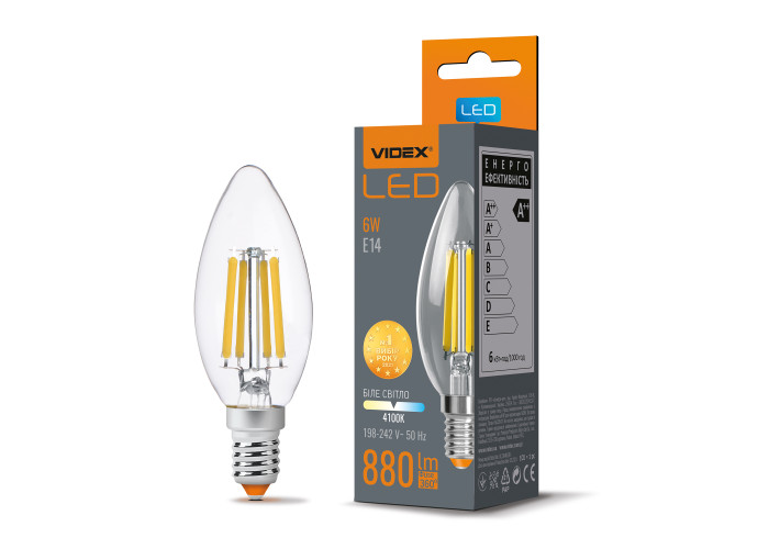 LED лампа VIDEX Filament C37F 6W E14 4100K