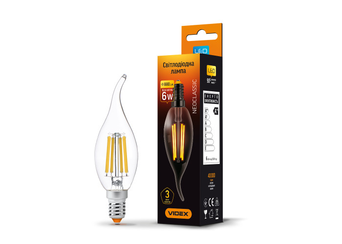 LED лампа VIDEX Filament C37Ft 6W E14 4100K