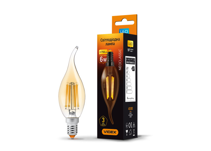 LED лампа VIDEX Filament C37FtA 6W E14 2200K бронза