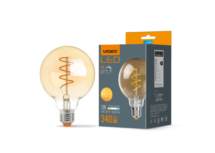 LED лампа VIDEX Filament G95FASD 5W E27 2200K дімерна бронза