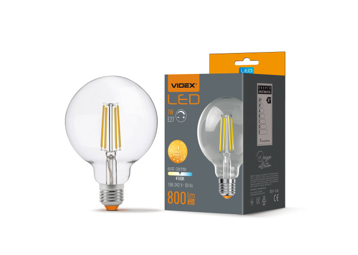 LED лампа VIDEX Filament G95FD 7W E27 4100K димерная
