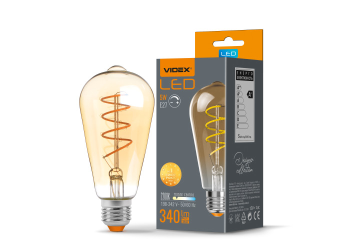 LED лампа VIDEX Filament ST64FASD 5W E27 2200K димерная бронза