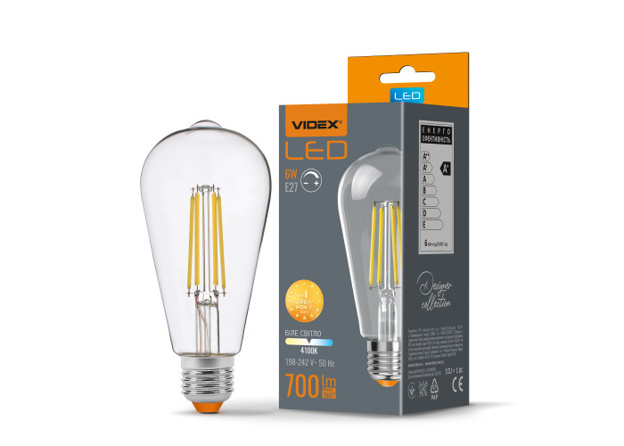 LED лампа VIDEX Filament ST64FD 6W E27 4100K  дімерна
