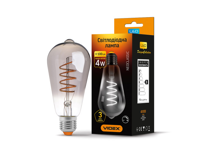 LED лампа VIDEX Filament ST64FGD 4W E27 2100K димерная графит