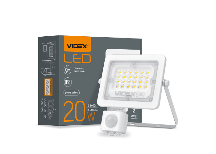 LED прожектор VIDEX F2e 20W 5000K с датчиком движения и освещенности