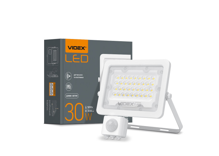 LED прожектор VIDEX F2e 30W 5000K с датчиком движения и освещенности