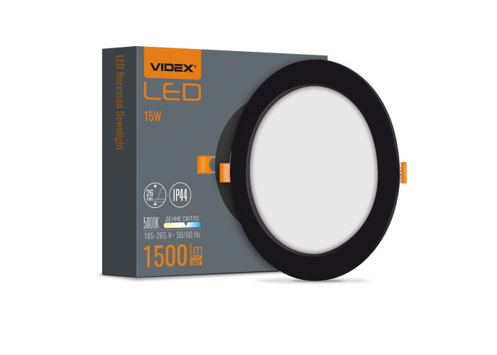 LED світильник Back вбудований круглий VIDEX 15W 5000K Black