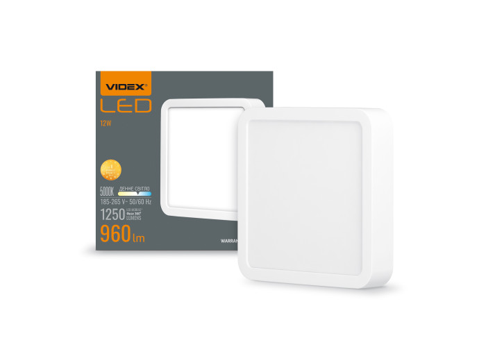LED Светильник накладной квадрат VIDEX 12W 5000K White