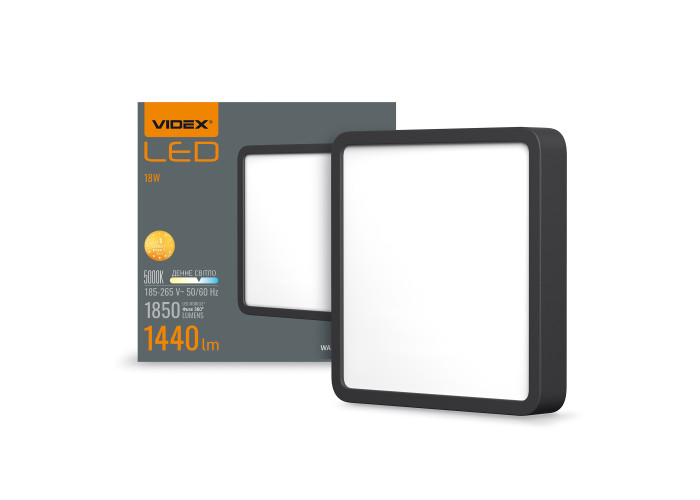 LED Светильник накладной квадрат VIDEX 18W 5000K Black