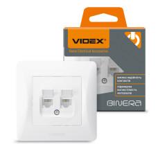 Розетка CAT6+CAT3 двойная белая VIDEX BINERA