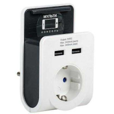 Адаптер Т-02/01 1 місце 2P+PE 16А 2хUSB 2,4А білий UEC