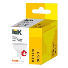 Лампа LED ALFA MR16 софит 8Вт 230В 3000К GU5,3 IEK