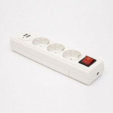 Колодка удлинителя с кнопкой 3 гнезда с ж/к и 2 USB LEE